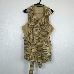GILI Womens Stretch Zip Collared Belted Knit Vest Camouflage Brown Size 22W